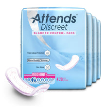 Load image into Gallery viewer, Bladder Control Pad Attends® Discreet 10-1/2 Inch Length Moderate Absorbency Polymer Core One Size Fits Most Adult Female Disposable