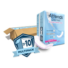 Load image into Gallery viewer, Bladder Control Pad Attends® Discreet 10-1/2 Inch Length Moderate Absorbency Polymer Core One Size Fits Most Adult Female Disposable