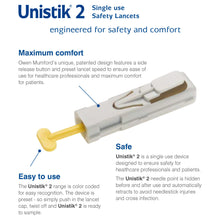 Load image into Gallery viewer, Lancet Unistik® 2 Normal Flow Lancet Needle 2.4 mm Depth 21 Gauge Push Button Activated