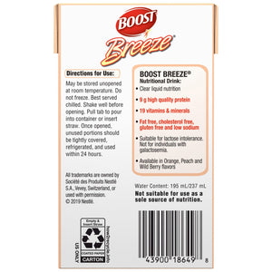 Oral Supplement Boost® Breeze® Peach Flavor Ready to Use 8 oz. Carton
