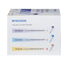 Load image into Gallery viewer, Lancet McKesson Fixed Depth Lancet Needle 1.5 mm Depth 28 Gauge Push Button Activated