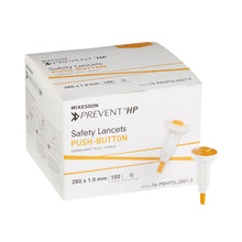 Load image into Gallery viewer, Lancet McKesson Prevent® Fixed Depth Lancet Needle 1.0 mm Depth 28 Gauge Push Button Activated