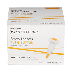 Lancet McKesson Prevent® Fixed Depth Lancet Needle 1.0 mm Depth 28 Gauge Push Button Activated
