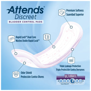  Bladder Control Pad Attends® Discreet 15 Inch Length Moderate Absorbency Polymer Core One Size Fits Most Adult Female Disposable 