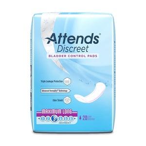  Bladder Control Pad Attends® Discreet 14-1/2 Inch Length Moderate Absorbency Polymer Core One Size Fits Most Adult Female Disposable 