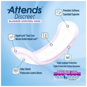  Bladder Control Pad Attends® Discreet 14-1/2 Inch Length Moderate Absorbency Polymer Core One Size Fits Most Adult Female Disposable 