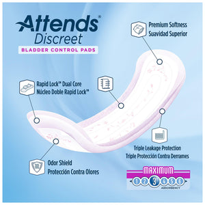  Bladder Control Pad Attends® Discreet 13 Inch Length Moderate Absorbency Polymer Core One Size Fits Most Adult Female Disposable 