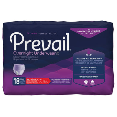  Female Adult Absorbent Underwear Prevail® Women's Overnight Pull On with Tear Away Seams Small / Medium Disposable Heavy Absorbency 