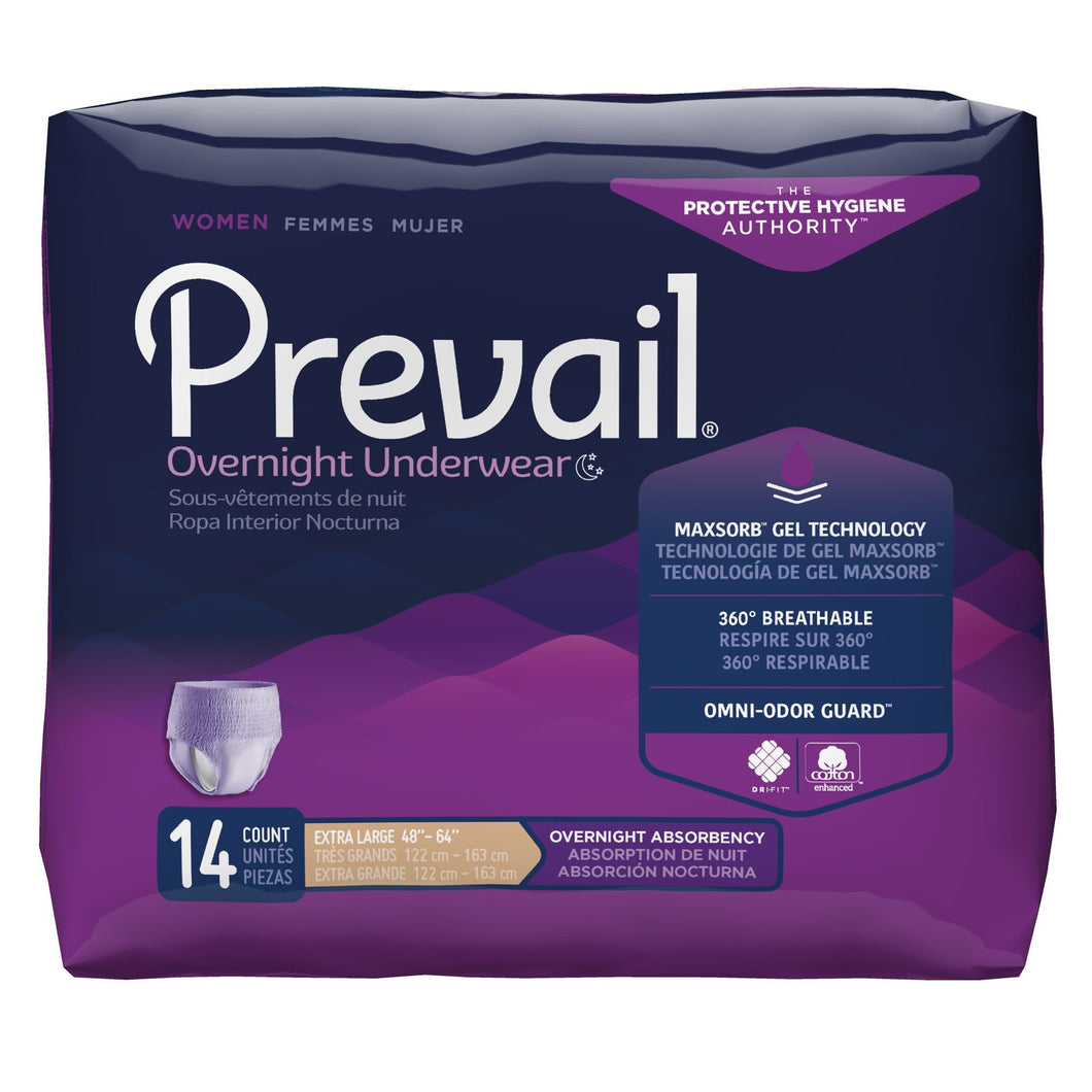  Female Adult Absorbent Underwear Prevail® Women's Overnight Pull On with Tear Away Seams X-Large Disposable Heavy Absorbency 