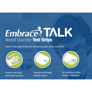 Blood Glucose Test Strips Embrace® 50 Strips per Box Talking For Embrace® Blood Glucose System
