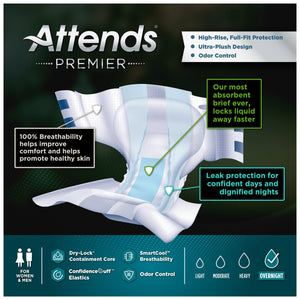  Unisex Adult Incontinence Brief Attends® Premier Large Disposable Heavy Absorbency 