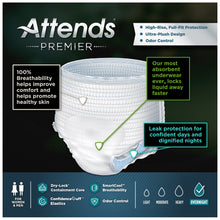 Load image into Gallery viewer,  Unisex Adult Absorbent Underwear Attends® Premier Pull On with Tear Away Seams Large Disposable Heavy Absorbency 
