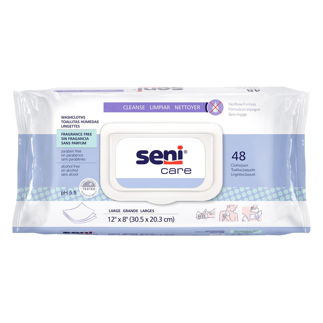 Rinse-Free Bath Wipe Seni® Care Soft Pack Allantoin / Aloe Vera Unscented 48 Count 