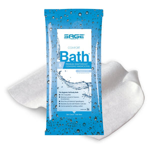  Rinse-Free Bath Wipe Comfort Bath® Soft Pack Water / Glycerin / Aloe / Vitamin E Unscented 8 Count 