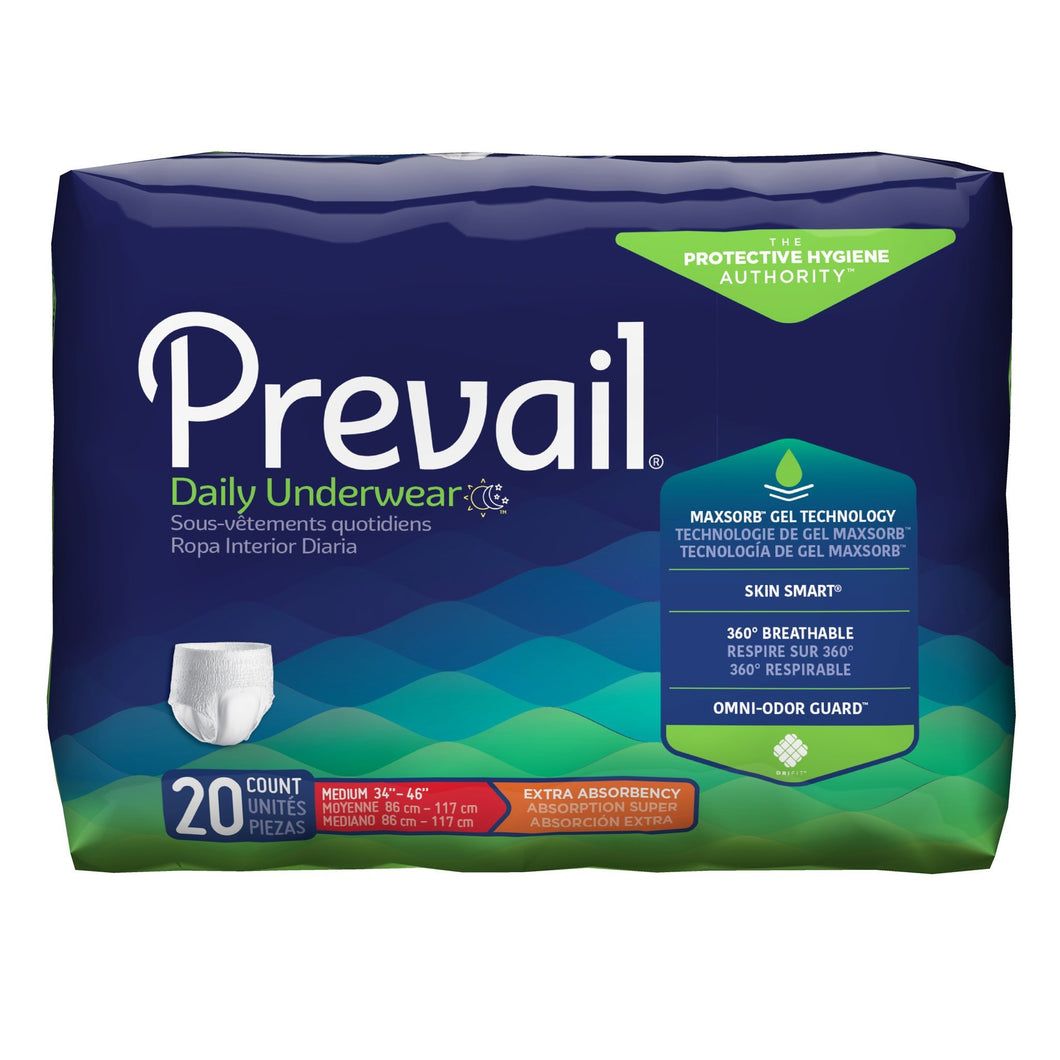  Unisex Adult Absorbent Underwear Prevail® Daily Underwear Pull On with Tear Away Seams Medium Disposable Moderate Absorbency 