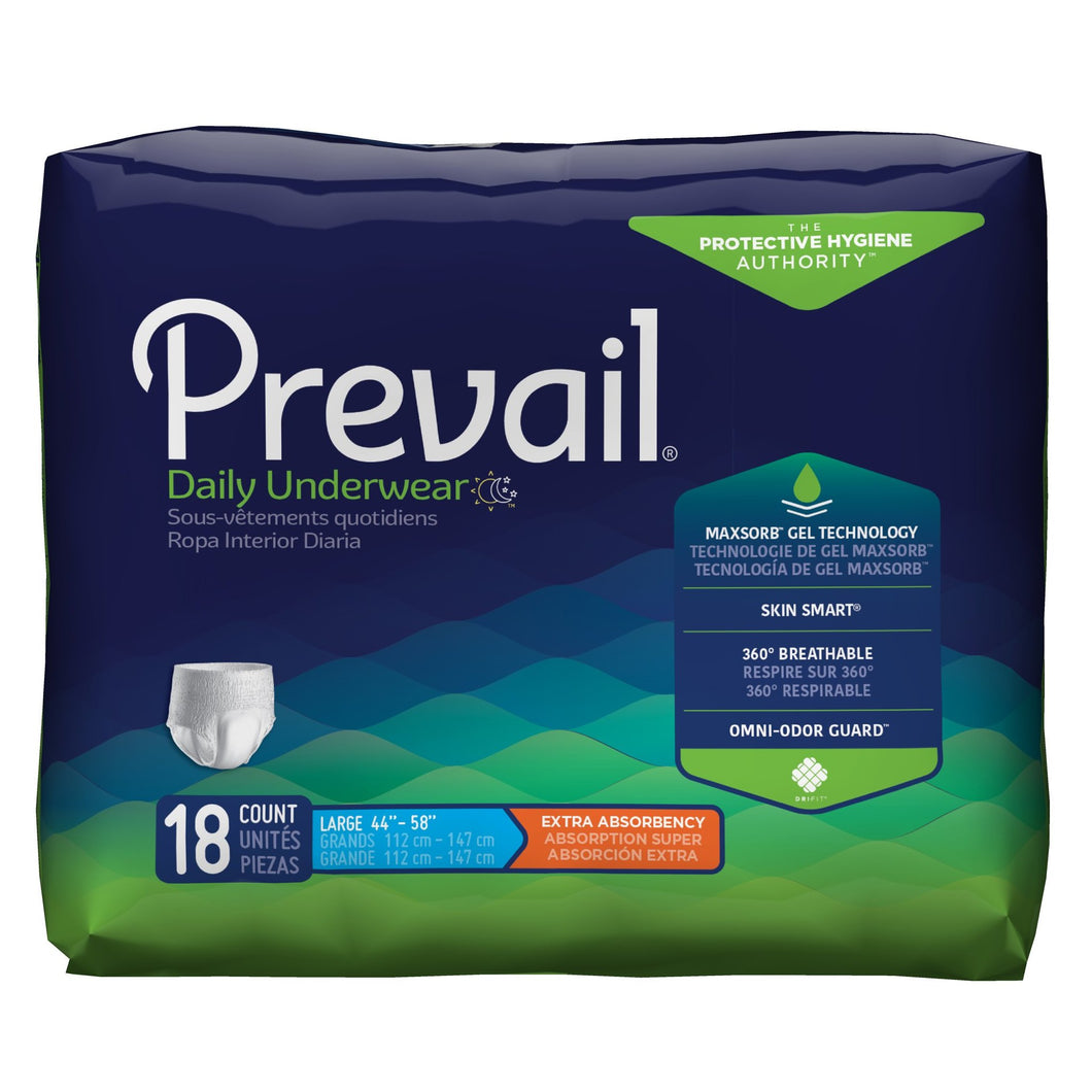  Unisex Adult Absorbent Underwear Prevail® Daily Underwear Pull On with Tear Away Seams Large Disposable Moderate Absorbency 