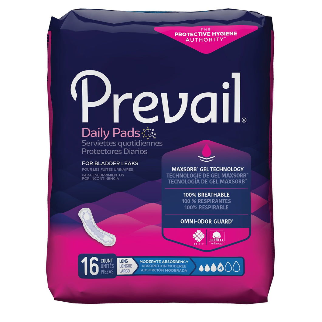  Bladder Control Pad Prevail® Daily Pads 11 Inch Length Moderate Absorbency Polymer Core One Size Fits Most Adult Female Disposable 