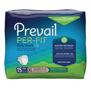  Unisex Adult Incontinence Brief Prevail® Per-Fit® X-Large Disposable Heavy Absorbency 
