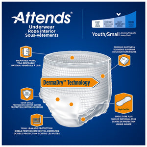  Unisex Youth Absorbent Underwear Attends® Pull On with Tear Away Seams Small Disposable Moderate Absorbency 