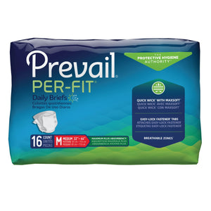  Unisex Adult Incontinence Brief Prevail® Per-Fit® Medium Disposable Heavy Absorbency 