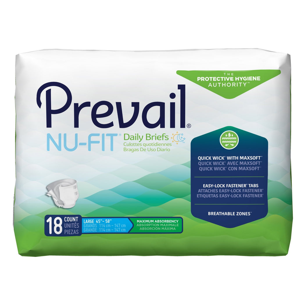  Unisex Adult Incontinence Brief Prevail® Nu-Fit® Large Disposable Heavy Absorbency 