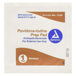  PVP Prep Pad Dynarex® 10% Strength Povidone-Iodine Individual Packet Medium NonSterile 