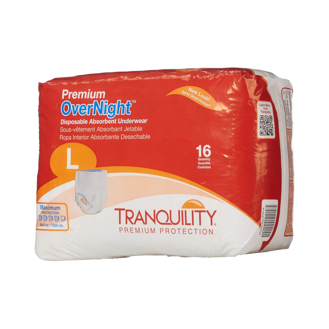  Unisex Adult Absorbent Underwear Tranquility® Premium OverNight™ Pull On with Tear Away Seams Large Disposable Heavy Absorbency 