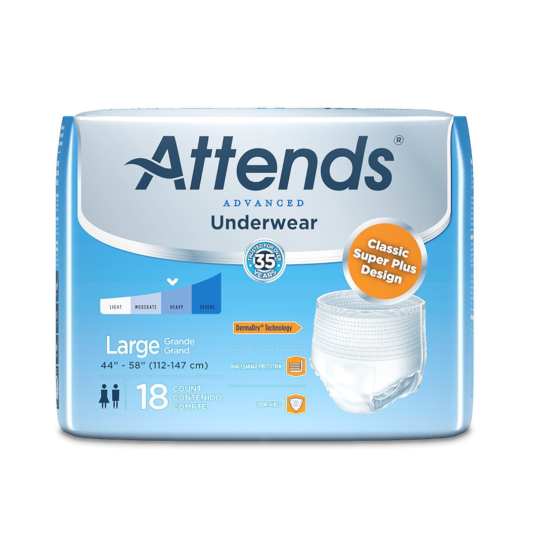  Unisex Adult Absorbent Underwear Attends® Advanced Pull On with Tear Away Seams Large Disposable Heavy Absorbency 