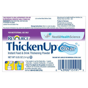 Food and Beverage Thickener Resource® Thickenup® Clear 1.4 Gram Individual Packet Unflavored Powder Consistency Varies By Preparation