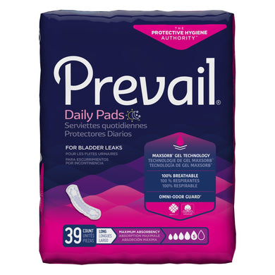  Bladder Control Pad Prevail® Daily Pads 13 Inch Length Heavy Absorbency Polymer Core One Size Fits Most Adult Female Disposable 