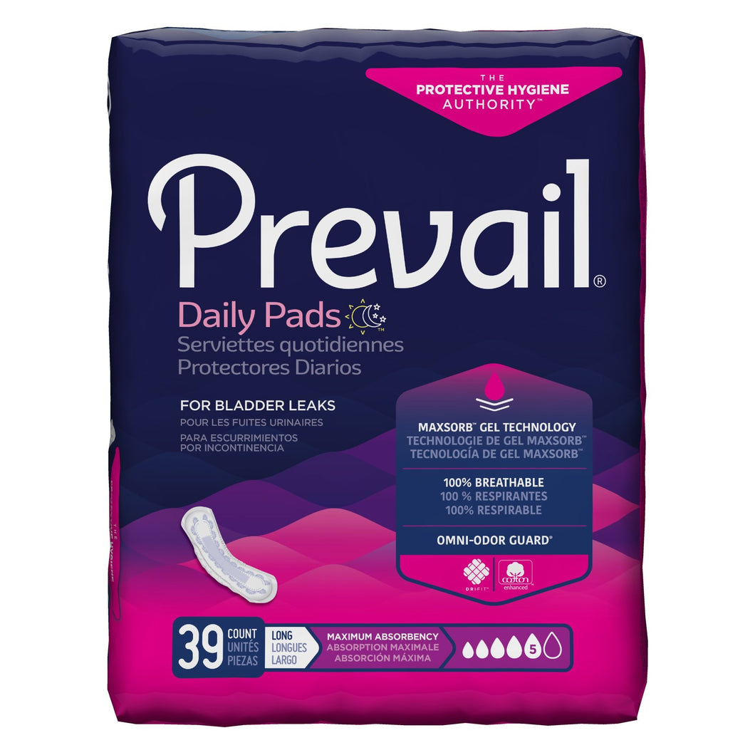  Bladder Control Pad Prevail® Daily Pads 13 Inch Length Heavy Absorbency Polymer Core One Size Fits Most Adult Female Disposable 