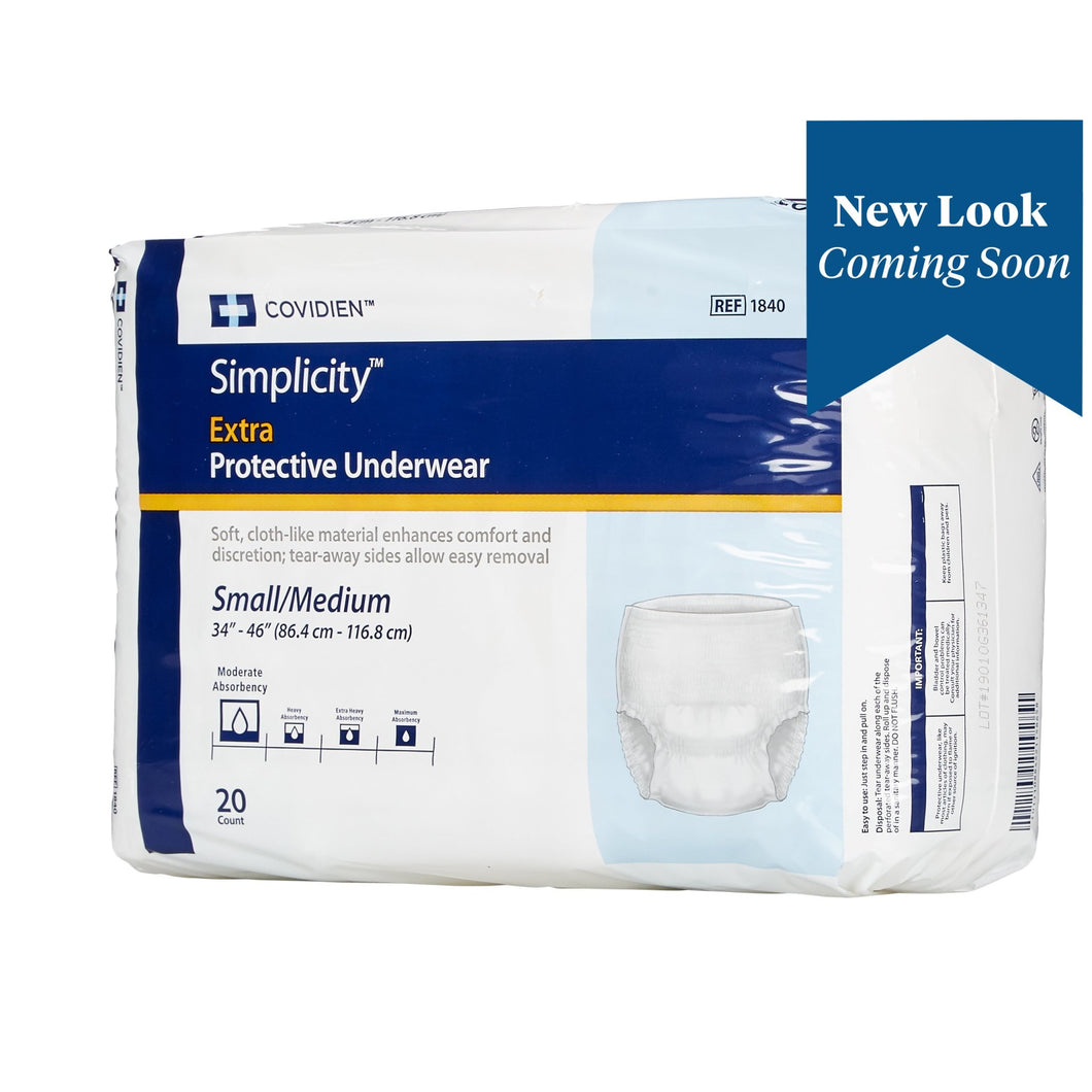  Unisex Adult Absorbent Underwear Simplicity™ Pull On with Tear Away Seams Small / Medium Disposable Moderate Absorbency 