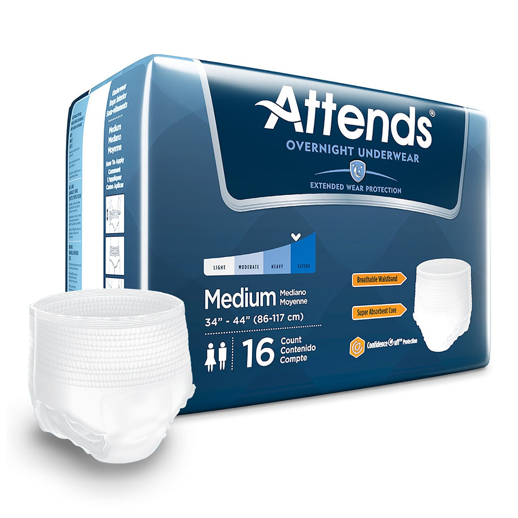  Unisex Adult Absorbent Underwear Attends® Overnight Pull On with Tear Away Seams Medium Disposable Heavy Absorbency 