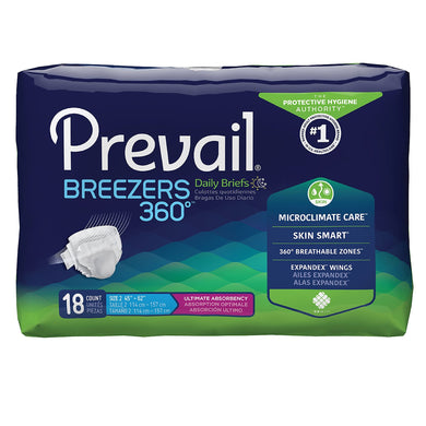  Unisex Adult Incontinence Brief Prevail® Breezers 360°™ Size 2 Disposable Heavy Absorbency 