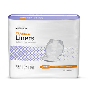  Incontinence Liner McKesson Classic 24-1/2 Inch Length Light Absorbency Polymer Core One Size Fits Most Adult Unisex Disposable 