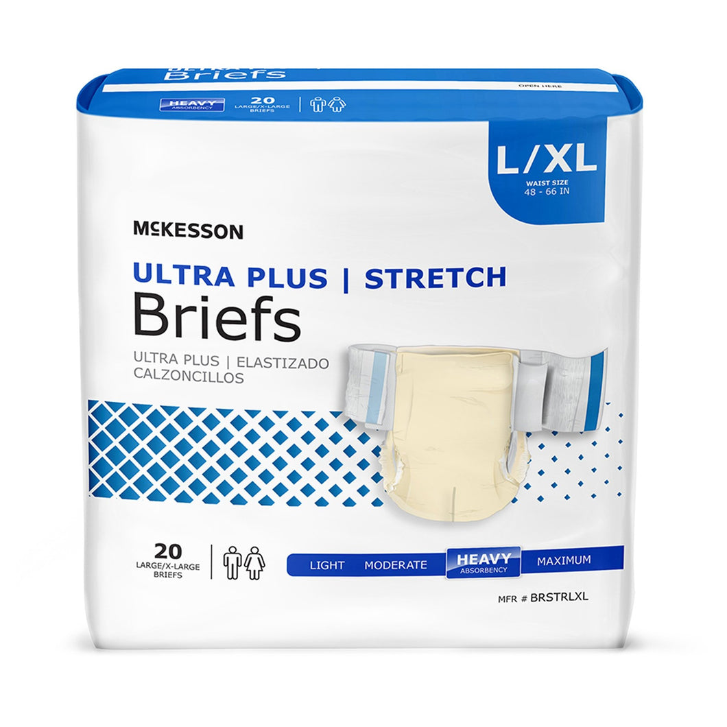  Unisex Adult Incontinence Brief McKesson Ultra Plus Stretch Large / X-Large Disposable Heavy Absorbency 