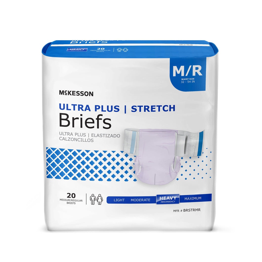  Unisex Adult Incontinence Brief McKesson Ultra Plus Stretch Medium Disposable Heavy Absorbency 