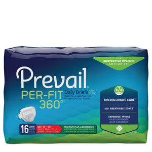  Unisex Adult Incontinence Brief Prevail® Per-Fit 360°™ Medium Disposable Heavy Absorbency 