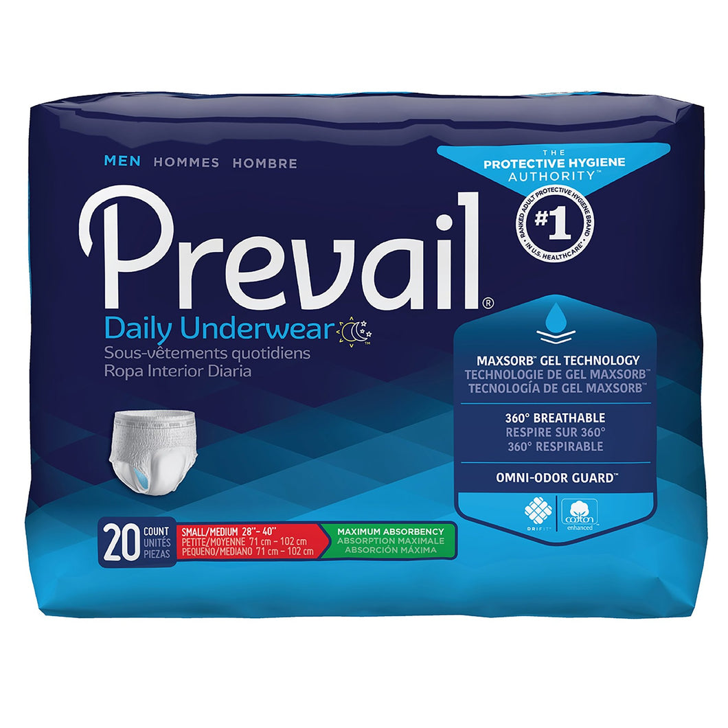  Male Adult Absorbent Underwear Prevail® Men's Daily Underwear Pull On with Tear Away Seams Small / Medium Disposable Heavy Absorbency 