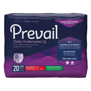  Female Adult Absorbent Underwear Prevail® For Women Daily Underwear Pull On with Tear Away Seams Small / Medium Disposable Heavy Absorbency 