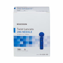 Load image into Gallery viewer, Lancet McKesson Twist Top Lancet Needle 1.8 mm Depth 28 Gauge Push Button Activated
