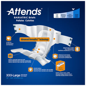  Unisex Adult Incontinence Brief Attends® Bariatric 3X-Large Disposable Heavy Absorbency 