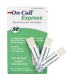 Blood Glucose Test Strips On Call® 50 Strips per Box No Coding Required For On Call Glucose Meters