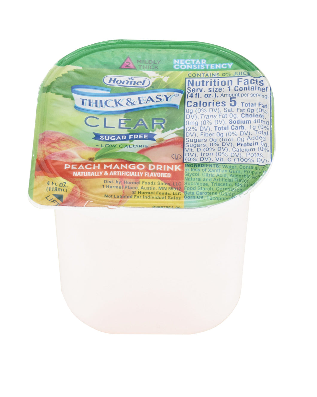  Thickened Beverage Thick & Easy® Sugar Free 4 oz. Portion Cup Peach Mango Flavor Ready to Use Nectar Consistency 