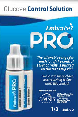 Control Solution Embrace® Pro Blood Glucose Testing 2 X 4 mL Level 1 & Level 2