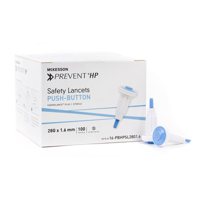 Lancet McKesson Prevent® Fixed Depth Lancet Needle 1.6 mm Depth 28 Gauge Push Button Activated