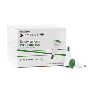 Lancet McKesson Prevent® Fixed Depth Lancet Needle 1.8 mm Depth 21 Gauge Push Button Activated