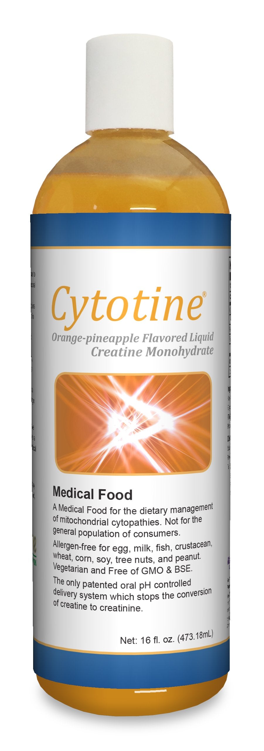  Creatine-Monohydrate Oral Supplement Cytotine™ Orange Flavor 1.5 Gram Bottle Ready to Use 