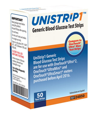 Blood Glucose Test Strips Unistrip™ 50 Strips per Box For OneTouch® Ultra® Blood Glucose Meter