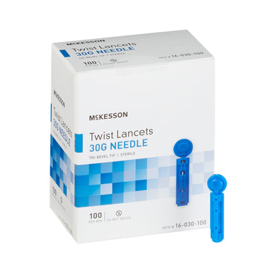 Lancet McKesson Twist Top Lancet Needle 1.8 mm Depth 30 Gauge Push Button Activated